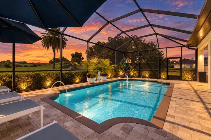 Heated private pool with fountains
