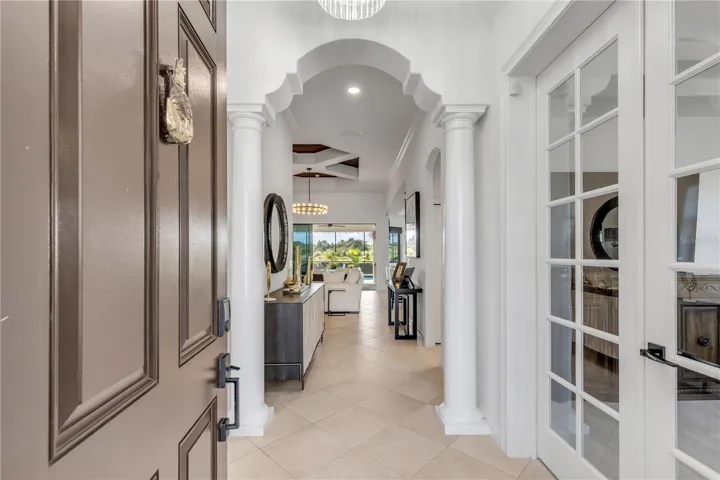 View from the front to elevated outdoor living.