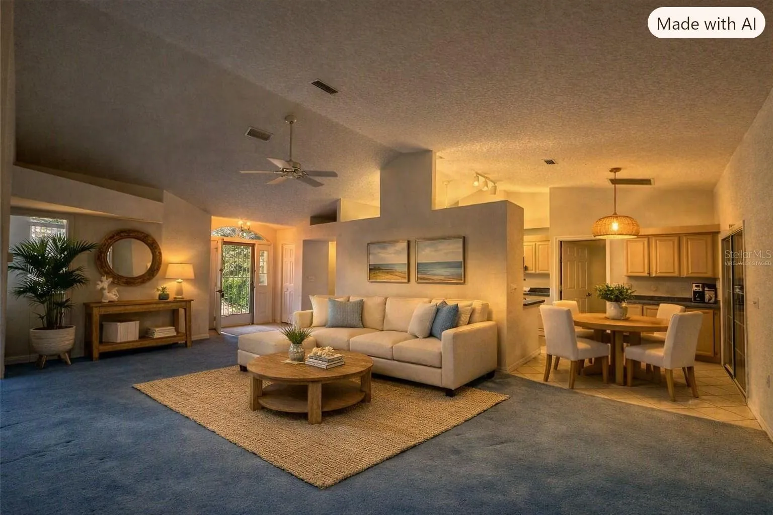 Virtually staged-living room/dinette view