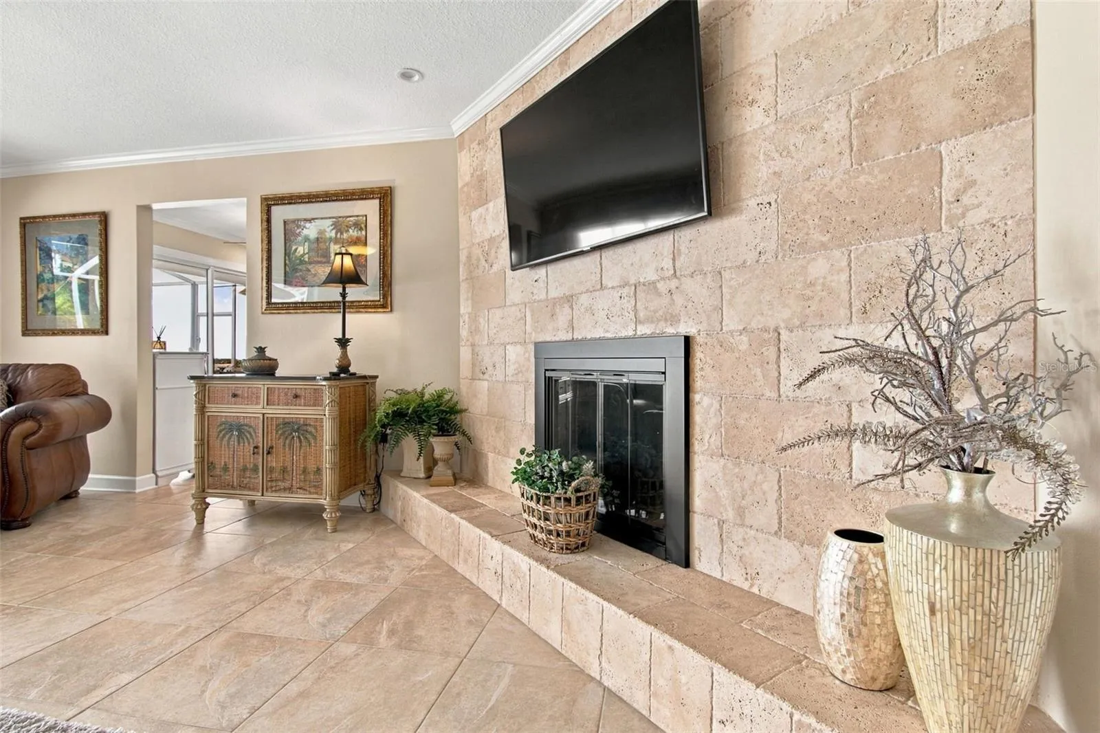 Family room - wood burning fireplace
