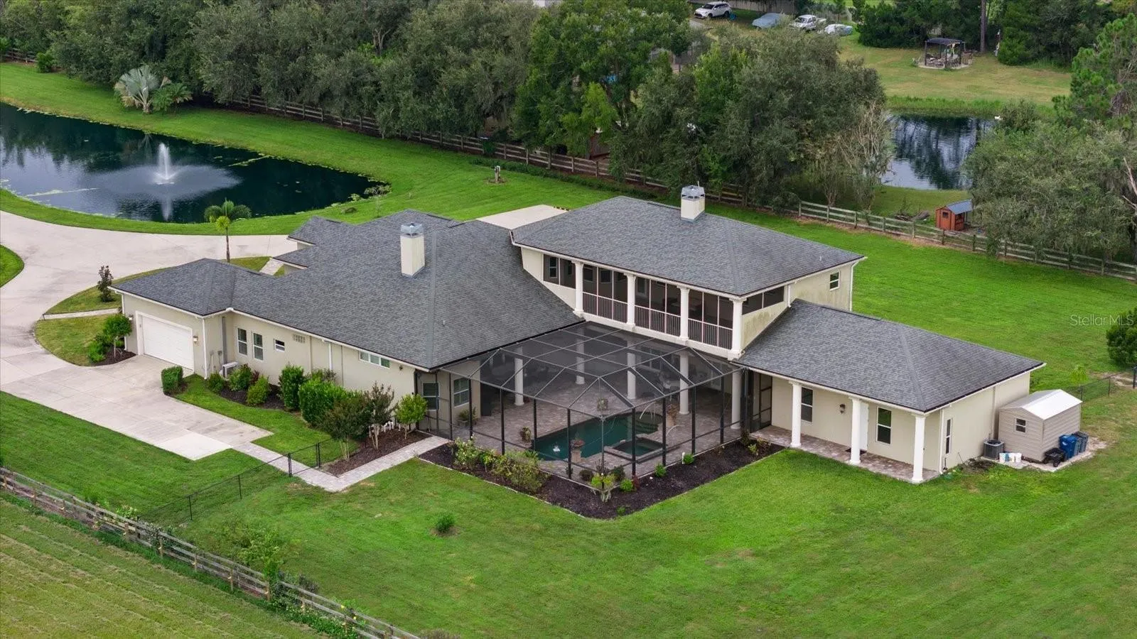 Aerial view looking from the rear of the home