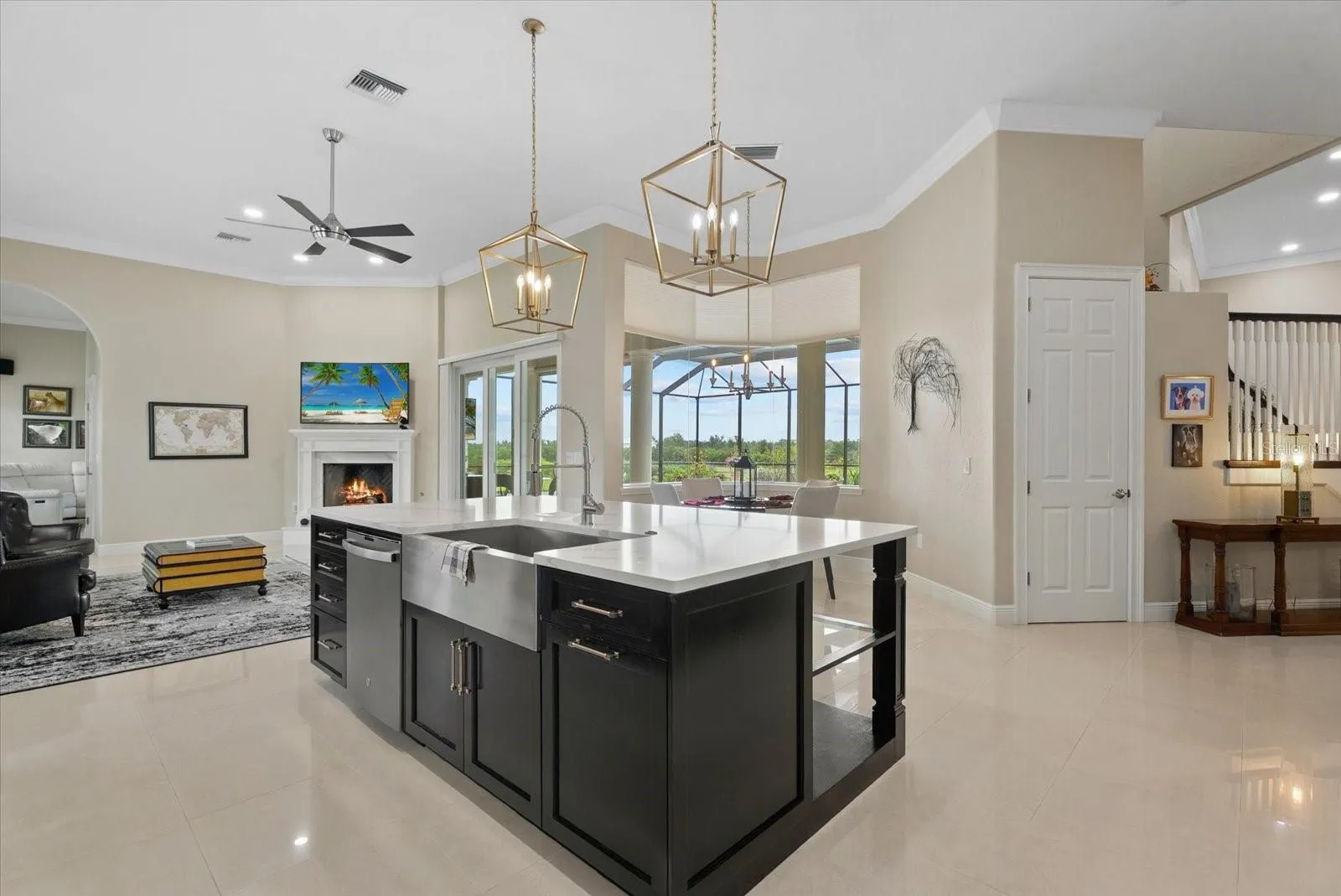The walk in pantry door is shown and close to the kitchen island