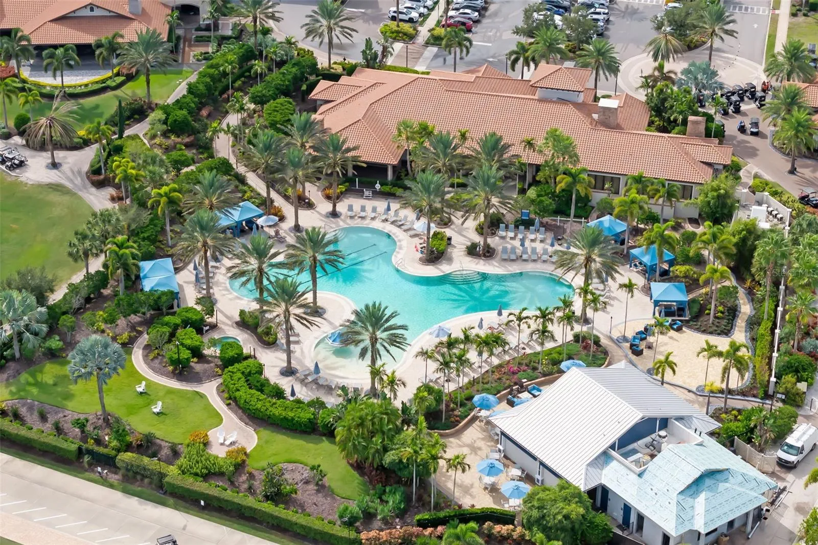The rear view of the Wellness Center and the Club House is in the upper left hand corner