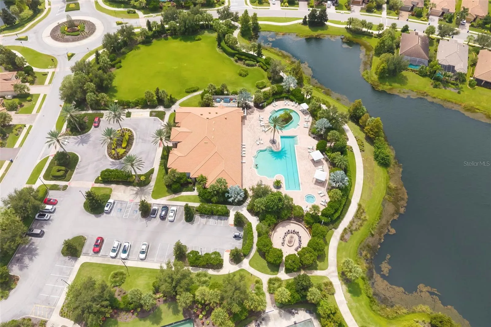 The Amenity Center pool with lap lanes and the resistance pool above it for walking.  Exercise classes are here in this pool!