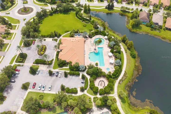 The Amenity Center pool with lap lanes and the resistance pool above it for walking.  Exercise classes are here in this pool!
