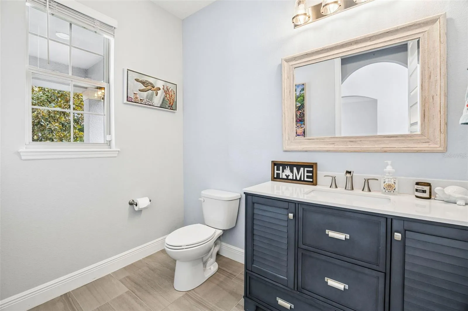 Remodeled Powder Bath with Upgraded Cabinet &amp; Mirror