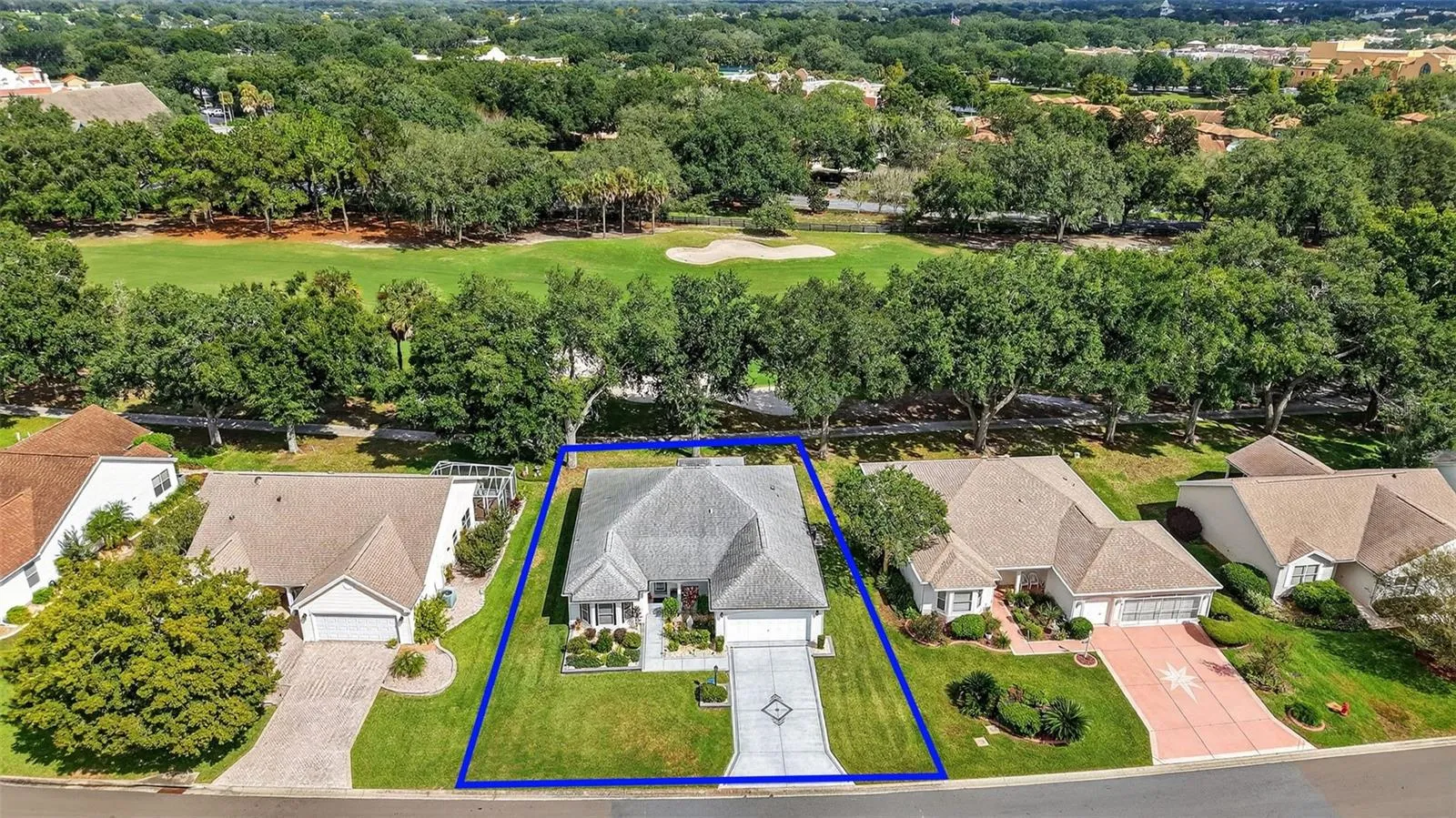 Aerial Front Elevation with Property Lines and Expansive Golf Front Views!