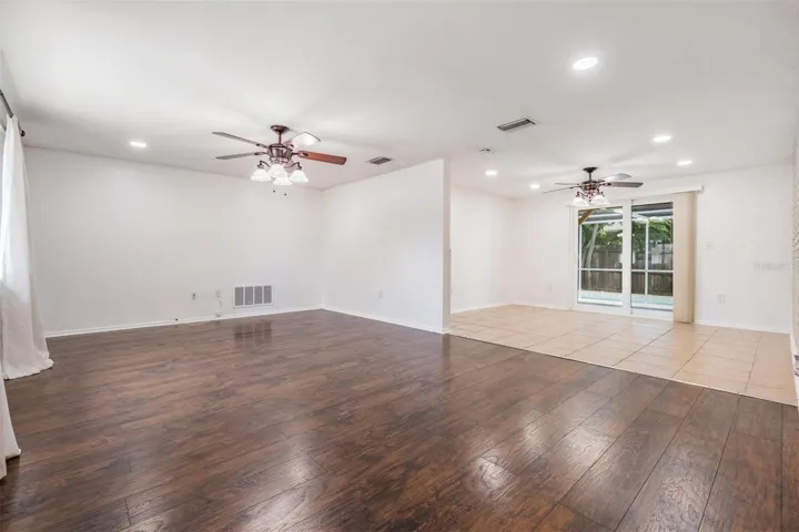 Large open concept layout with living and dining room combo