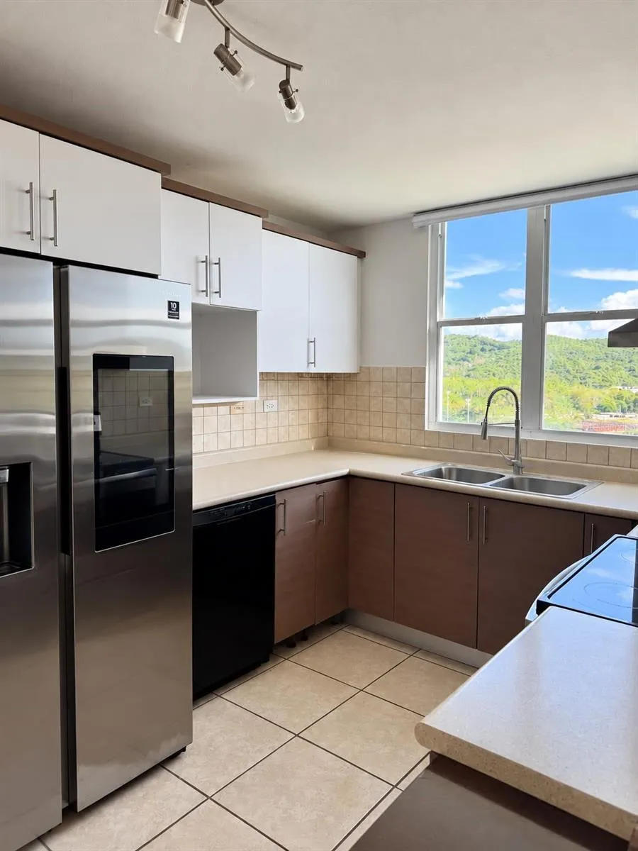 Fully equipped kitchen with city view