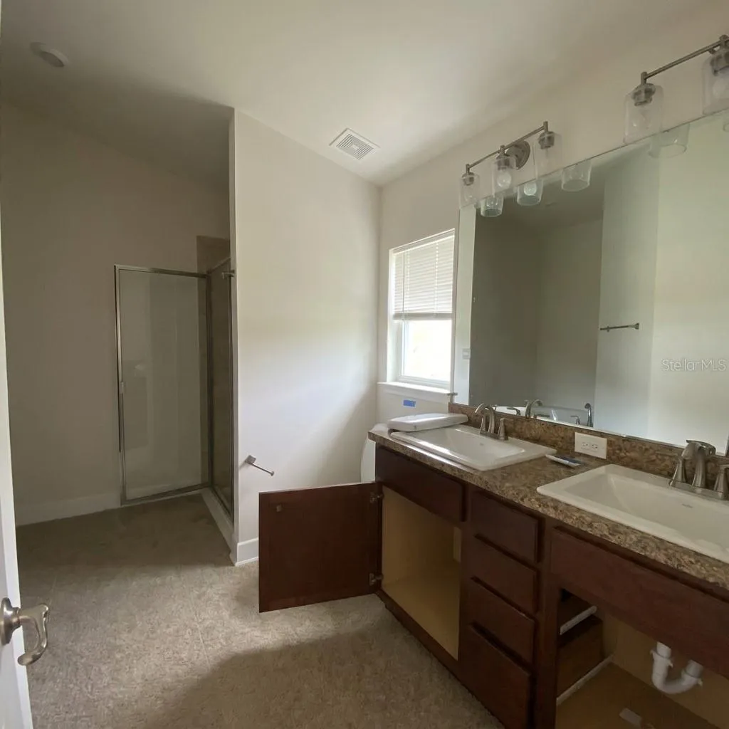 Primary En-Suite with Double Sink, Shower and Soaking Tub.