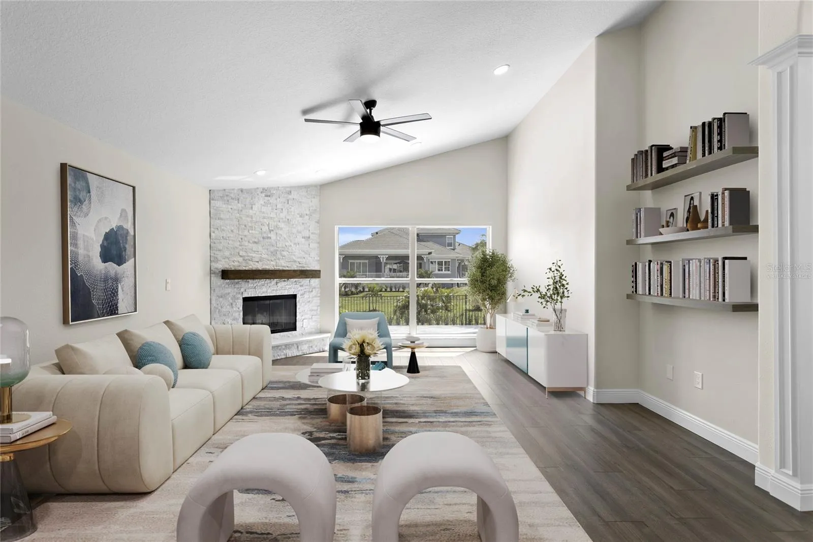 Virtually staged family room
