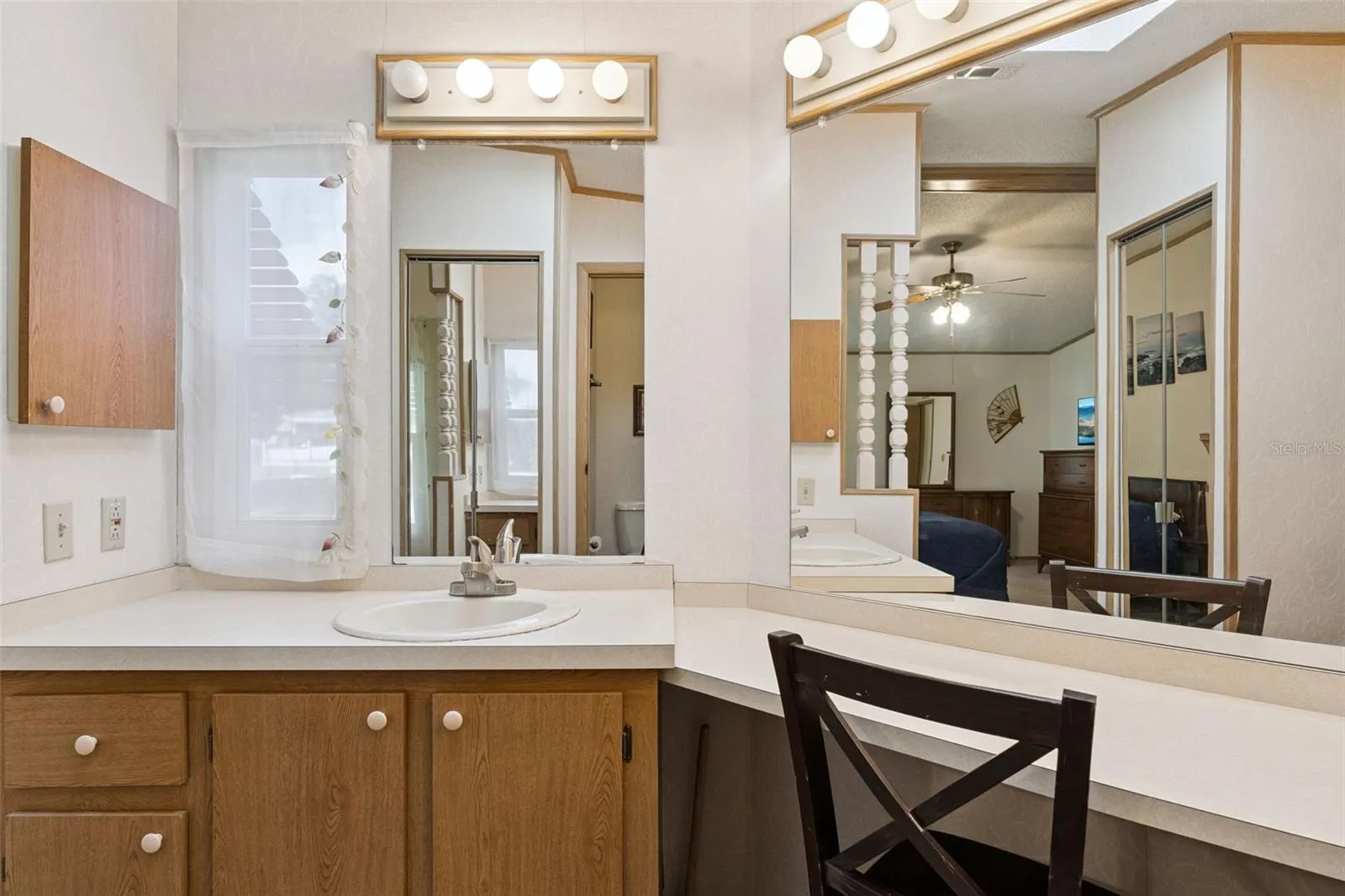 Primary bathroom vanity and built-in makeup counter