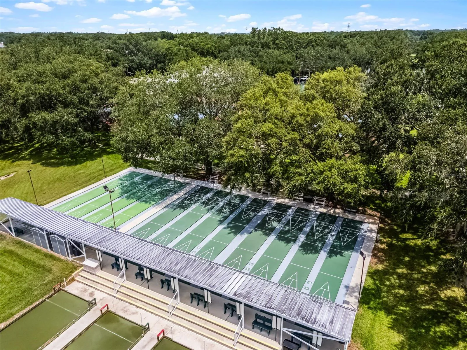Community amenity: aerial view of the covered shuffleboard courts