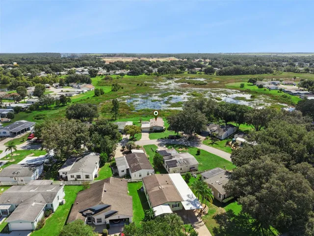 Aerial view of the neighborhood with the home marked