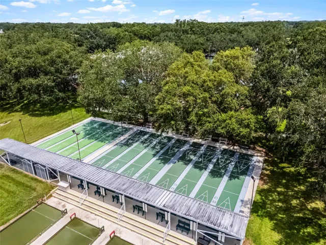 Community amenity: aerial view of the covered shuffleboard courts