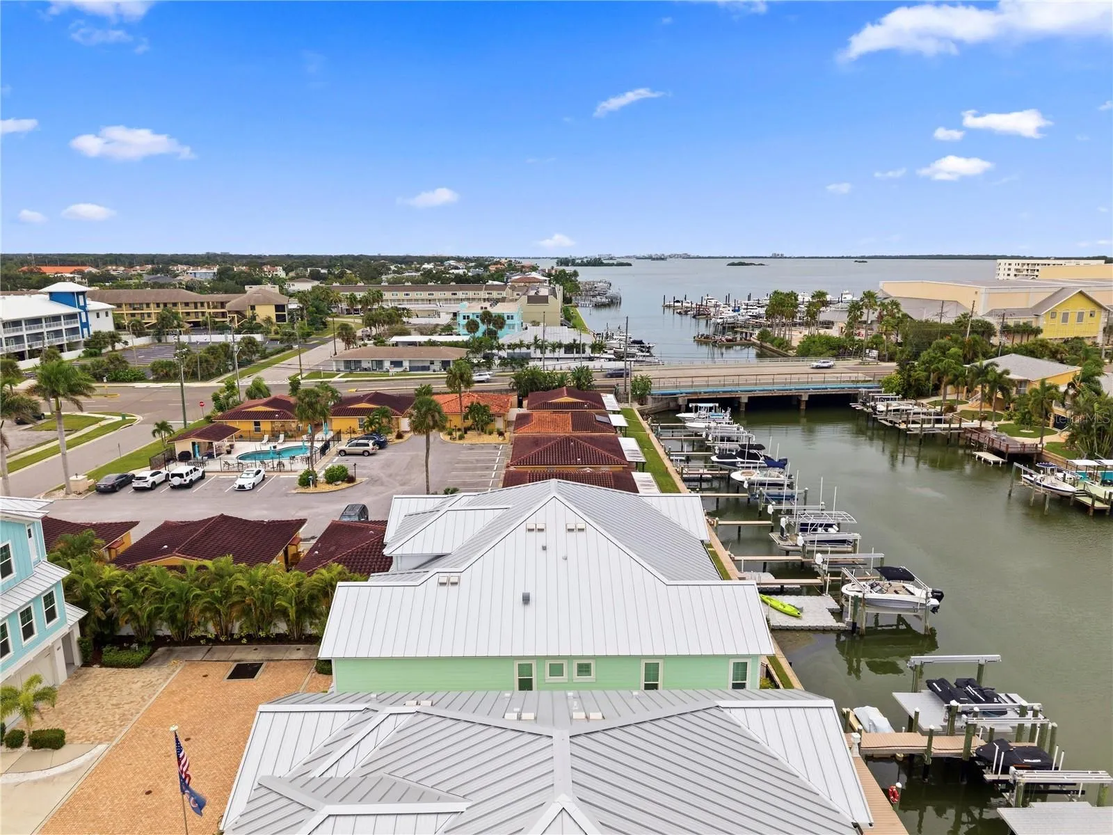 metal roof, view of Clearwater in the distancw