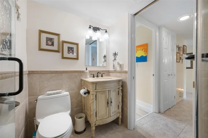 Custom travertine tile in 2nd bathroom