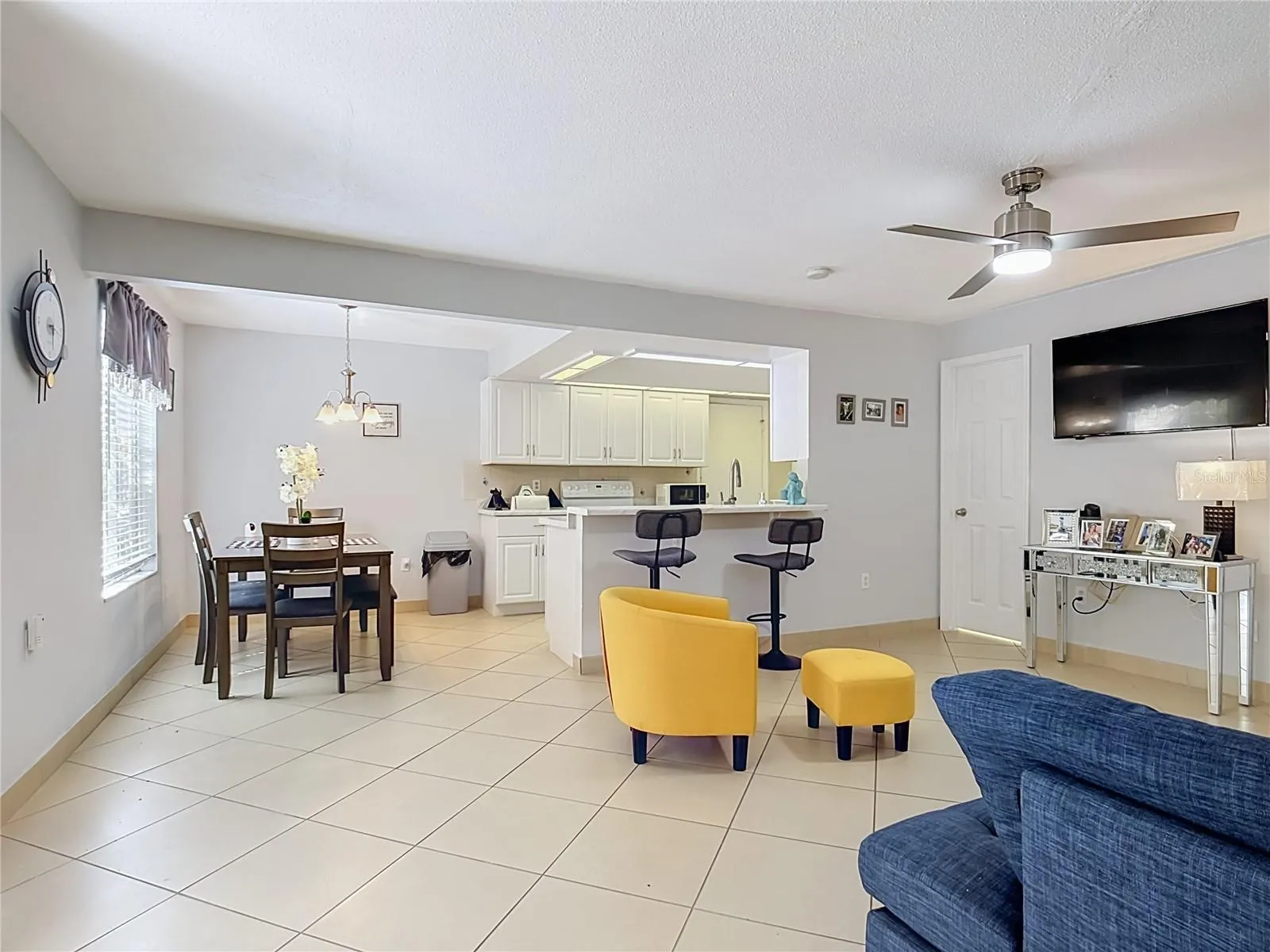 Connected living and dining areas