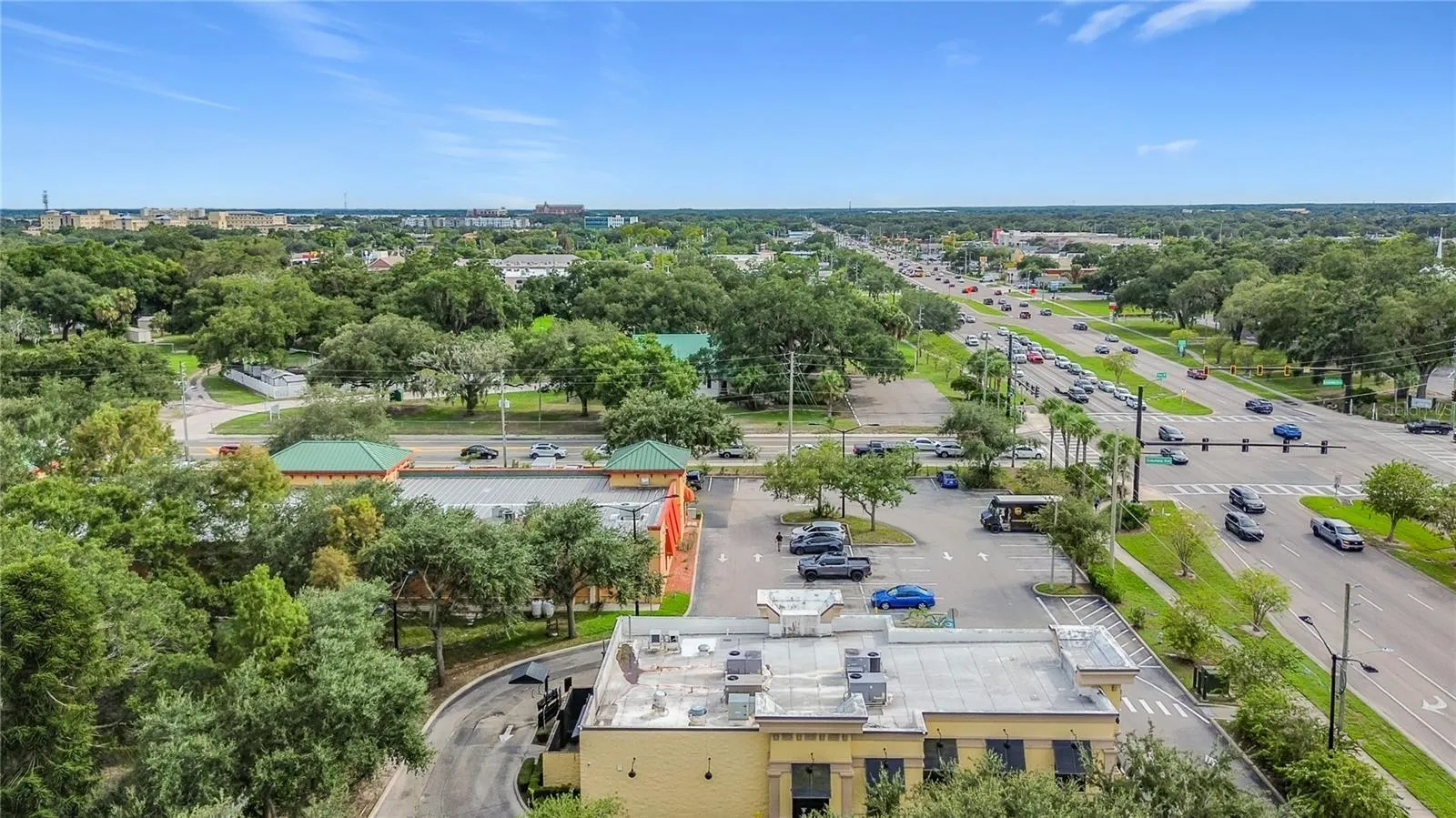 Nearby businesses and main roadway
