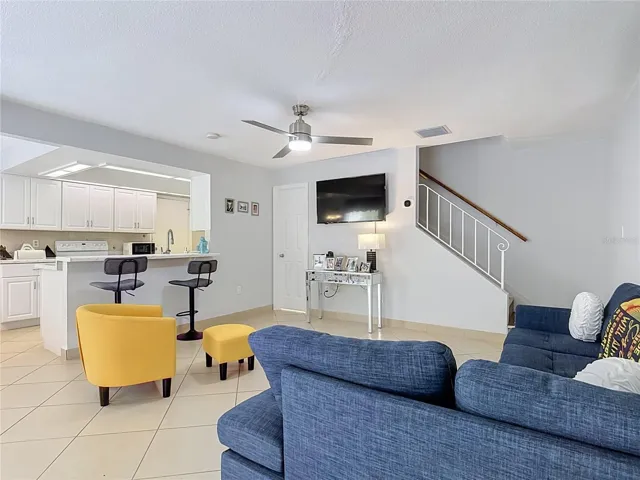 Living area with access upstairs