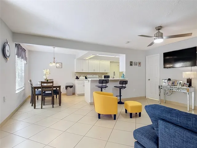 Connected living and dining areas
