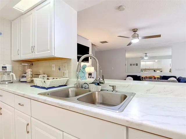 Double sink overlooking the living area