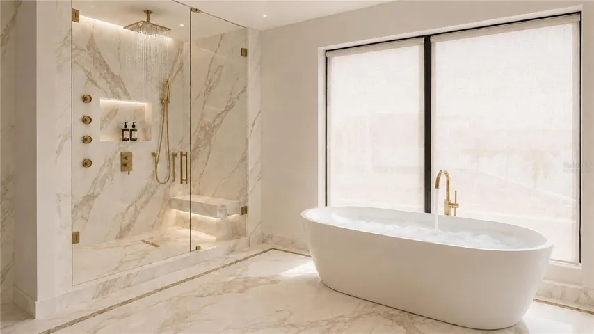 Primary bath, virtually staged