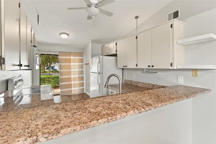Kitchen counter and breakfast nook seating area