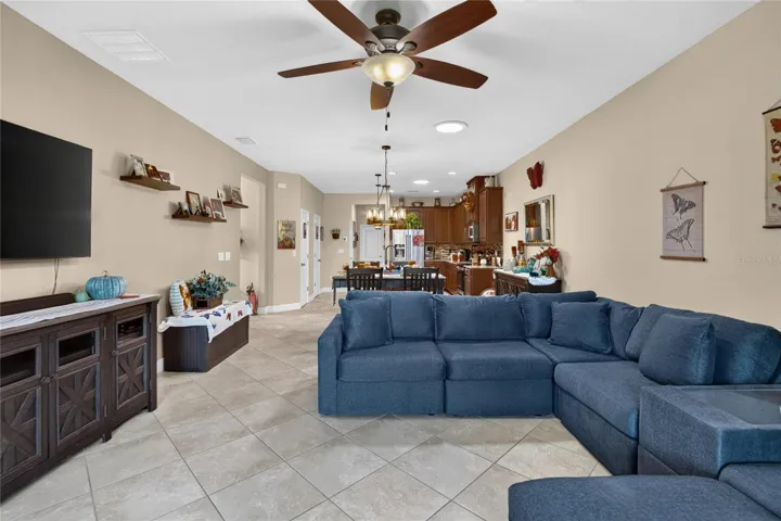A spacious gathering room gives everyone a comfortable place to relax, reconnect and make themselves at home