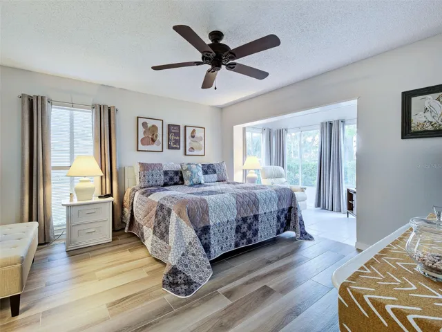 Primary Bedroom has extra space that can be used as a yoga room, reading area or an office.