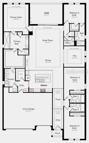 Floor Plan - Additional Highlights Include: 8' interior doors, outdoor kitchen rough-in, cabinets at laundry room, and refrigerator