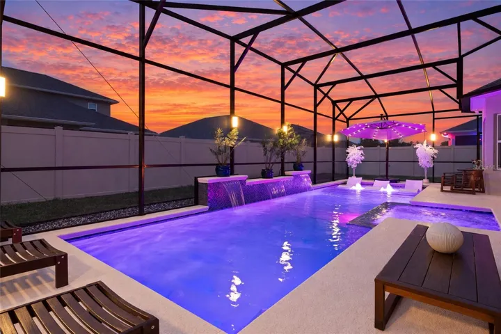 Virtually Enhanced Sunset - Pool Lights &amp; Waterfall