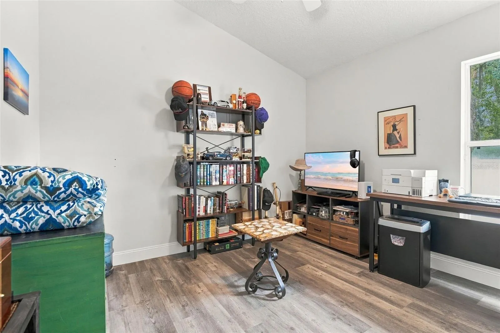 This front bedroom is currently being utilized as an office space.