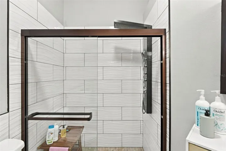 Large walk-in shower in the ensuite bath.