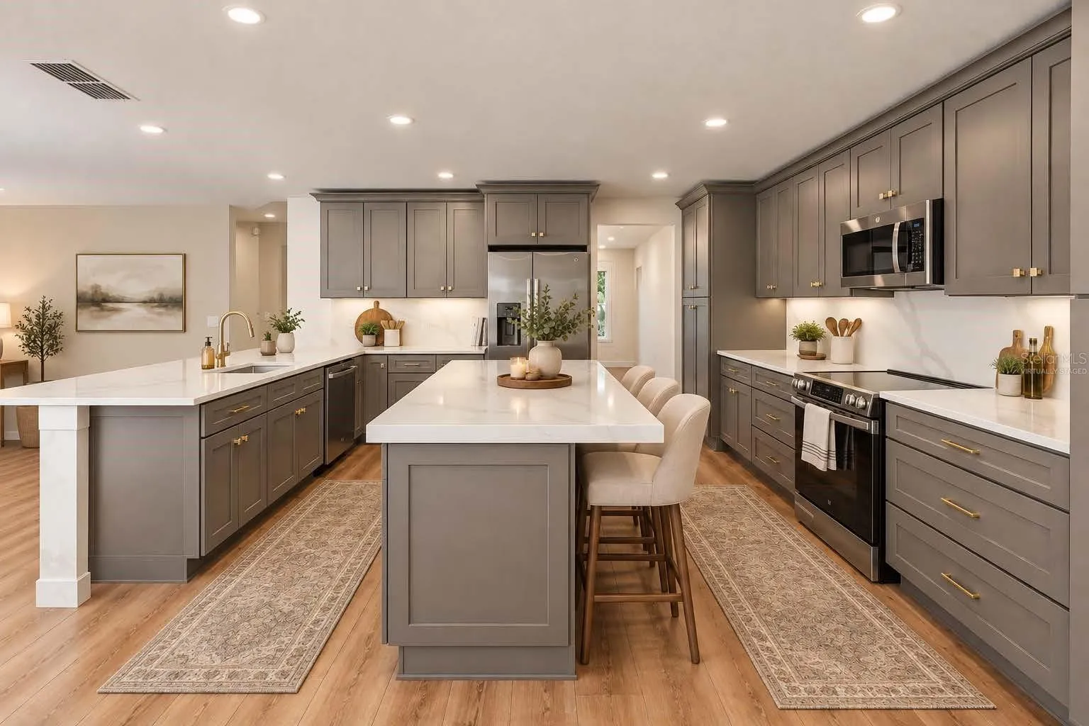 Virtually staged to show bartop seating