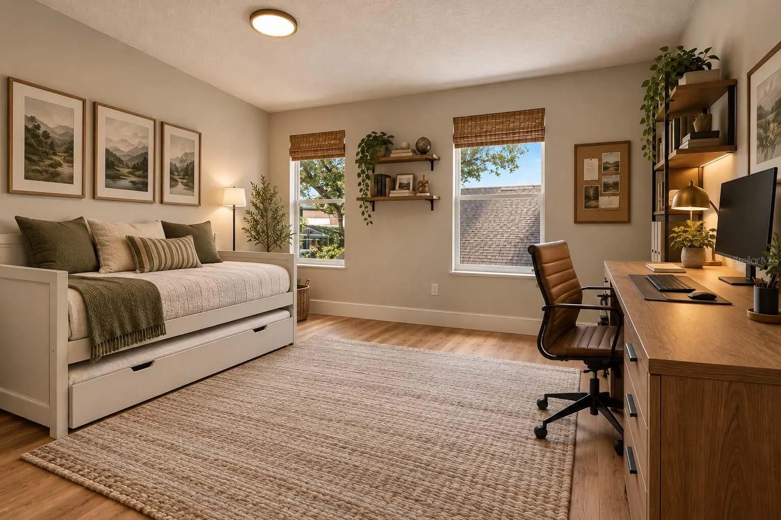 Staged bedroom to show guest bedroom/ Office possibilities.