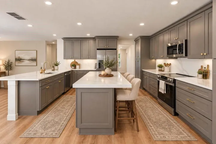 Virtually staged to show bartop seating