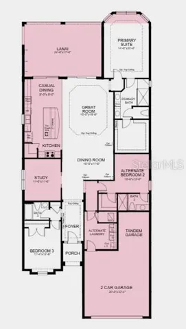 Floor Plan  ~ Additional Highlights Include: tray ceiling package, 10' ceilings, double pocket doors at study, extended lanai, tandem garage, and impact windows
