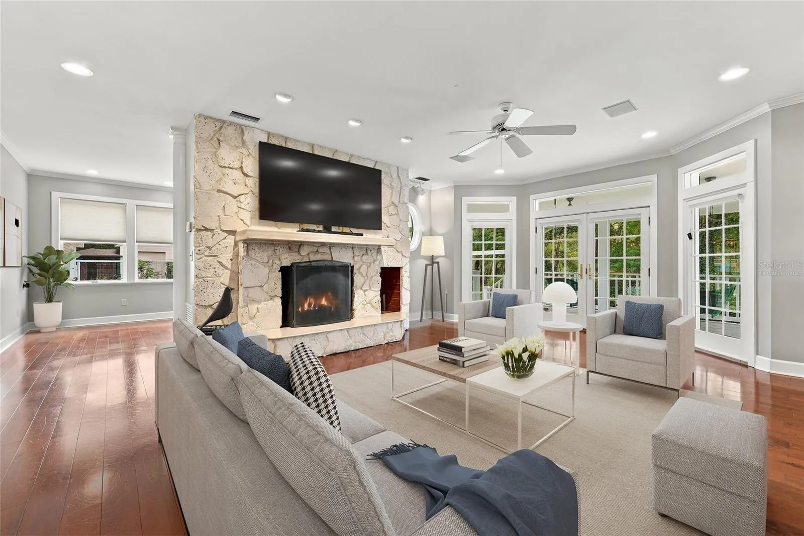 Virtually Staged Main Living Room w/ Wood Burning Fireplace