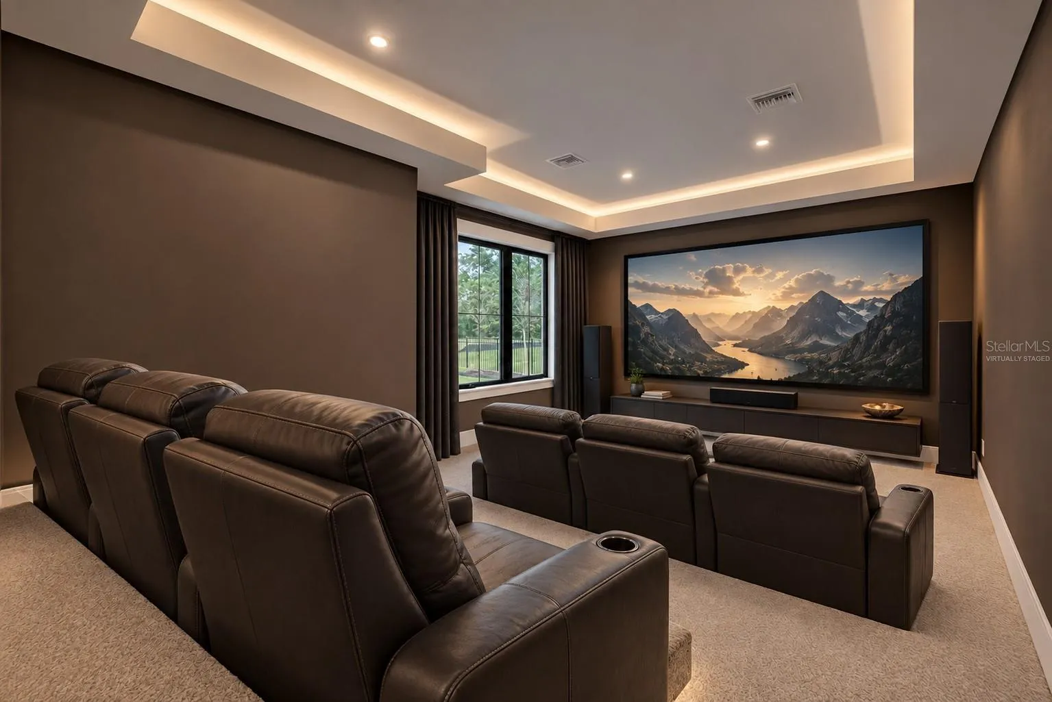 Virtually staged-exercise room or theater room