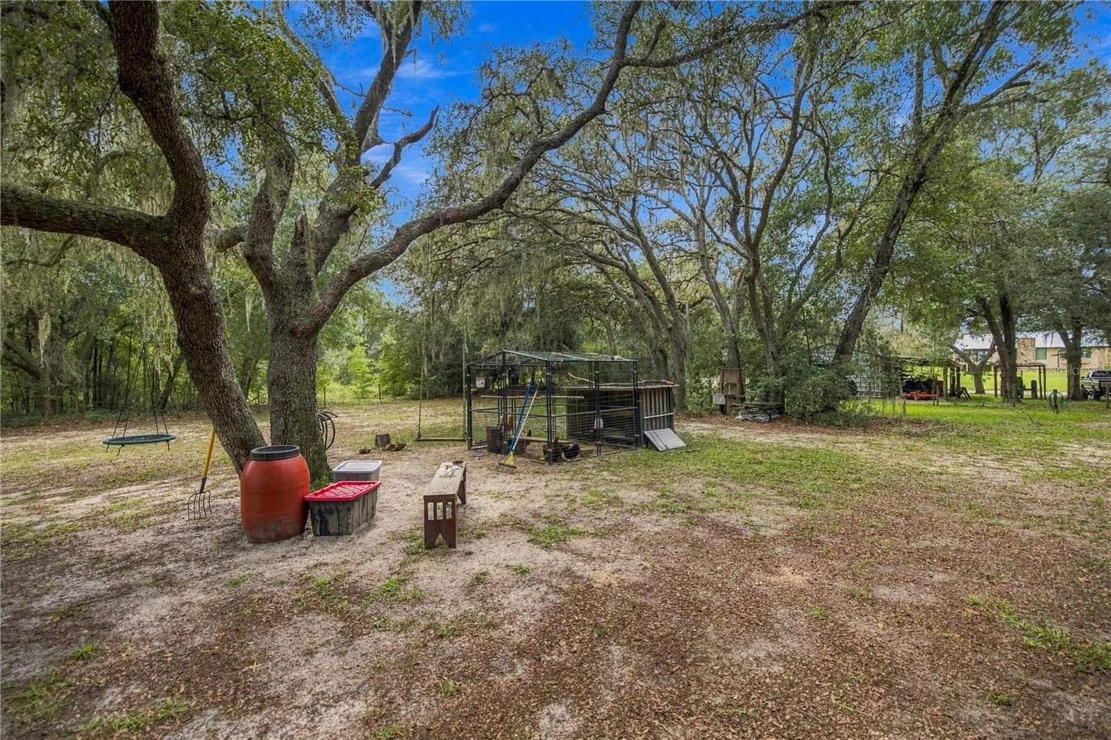 SHADY OAK &amp; PICNIC AREA. CHICKEN COOP NOT INCLUDED.