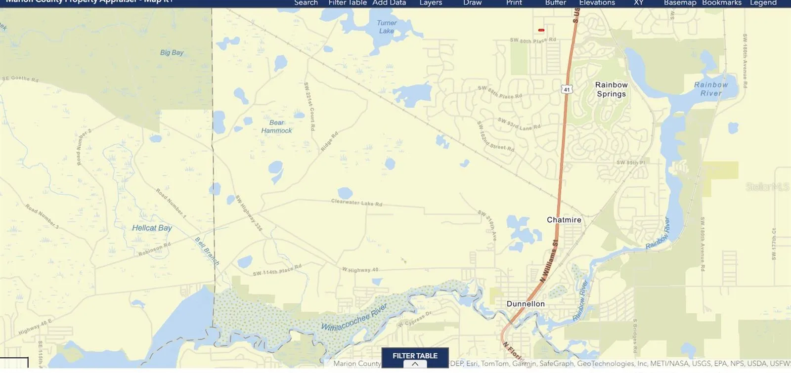 Home's (THE RED LINE LEFT OF HWY41 ON MAP) Proximity to the twin rivers of Dunnellon &amp; Lake Rosseaux left of Withlacoochee River