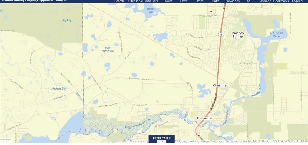 Home's (THE RED LINE LEFT OF HWY41 ON MAP) Proximity to the twin rivers of Dunnellon &amp; Lake Rosseaux left of Withlacoochee River