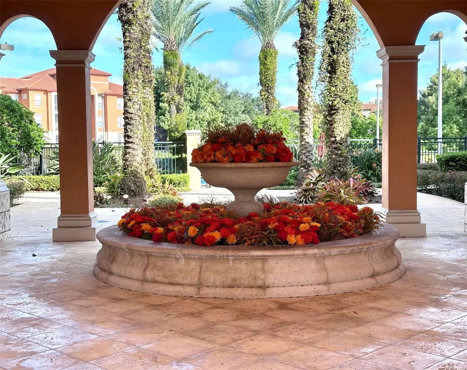 Flower Fountain in front of Clubhouse