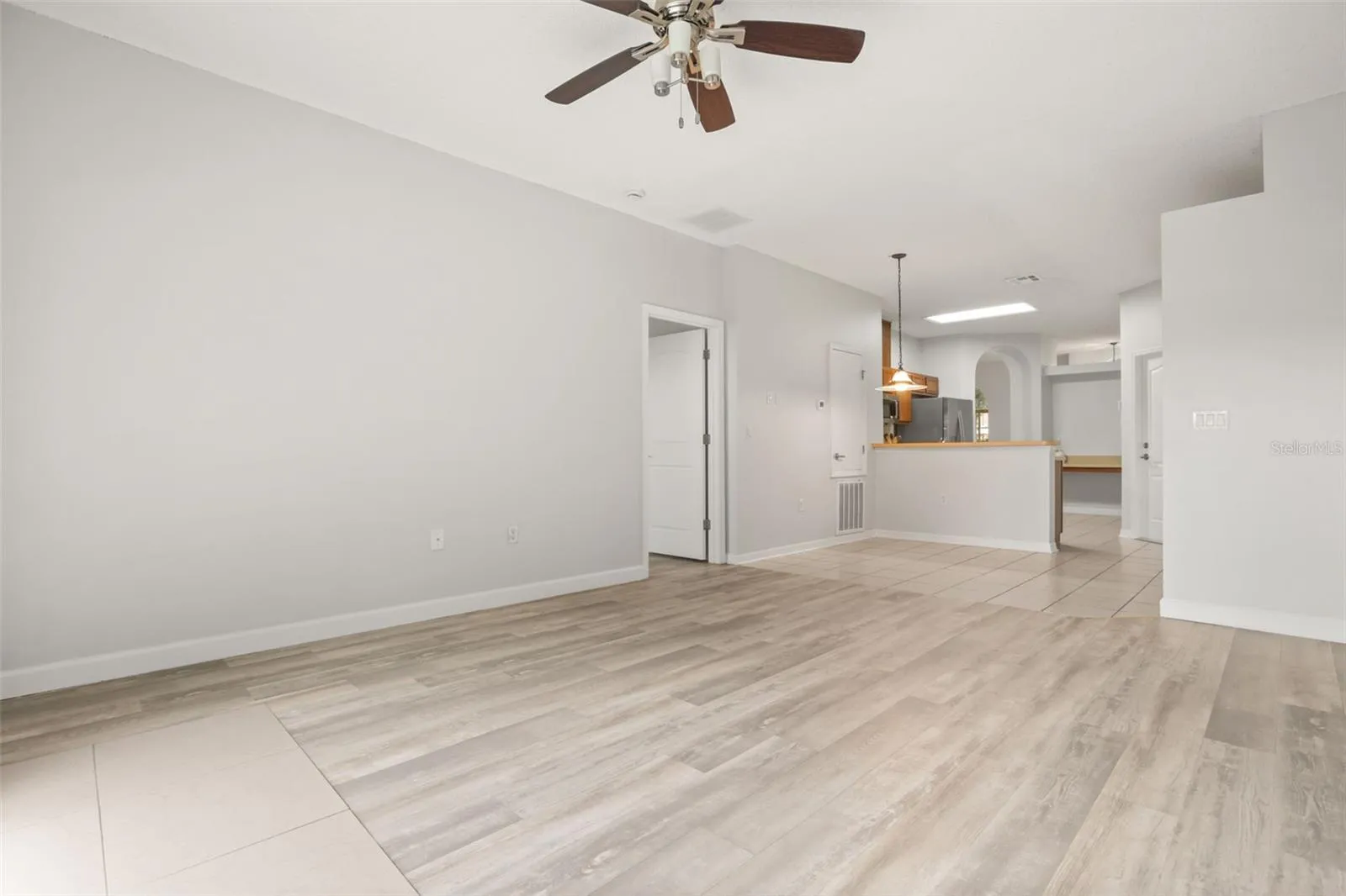 View from slider to family/kitchen