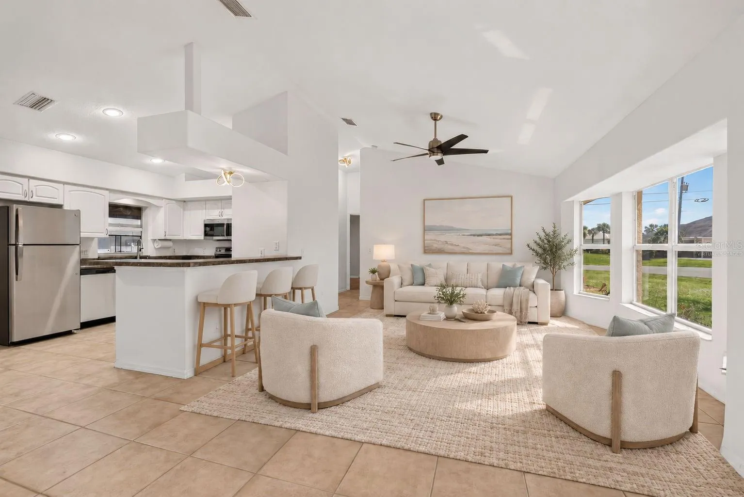 Virtually Staged - Living Room and Breakfast Bar Another View