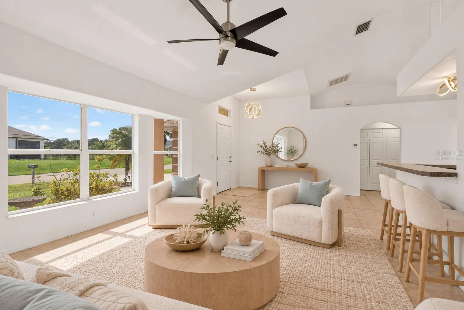 Virtually Staged Living Room and Entry Area