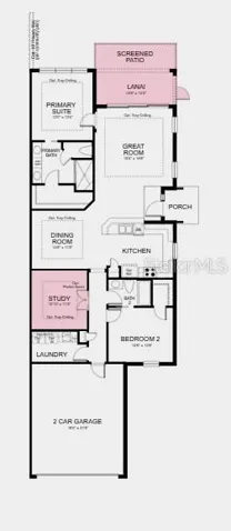 Floor Plan ~ Additional Highlights Include: impact windows, tray ceiling pkg, double pocket doors at study, 8' interior doors, garden fence, and pre-plumb for future sink at laundry