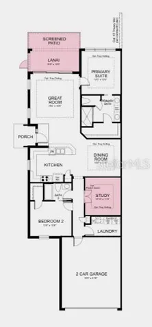 Floor Plan ~ Additional Highlights Include: Tray ceiling package, double pocket doors at study, 8' interior doors, extended screened patio, pre-plumb sink at laundry, whole house impact windows, pendant light package at kitchen