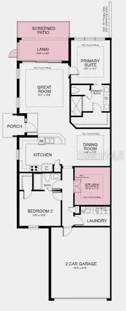Floor Plan: Additional Highlights Include: tray ceiling package, double pocket doors at study, and 8' interior doors.